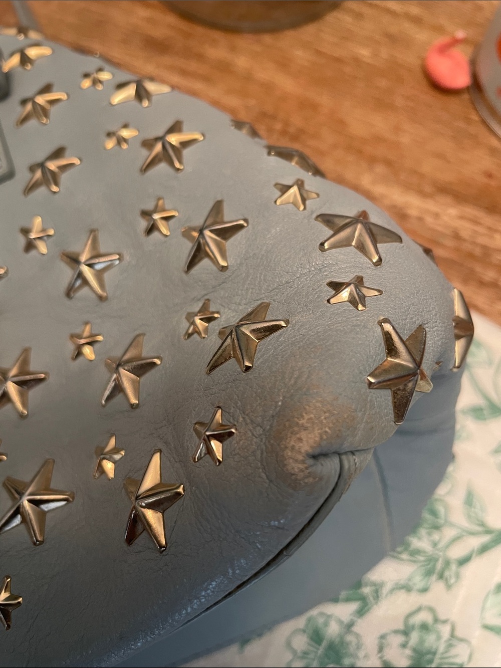 Jimmy Choo Sasha Blue Leather Gold Star Studded Tote - Authentic - Picture 10 of 14